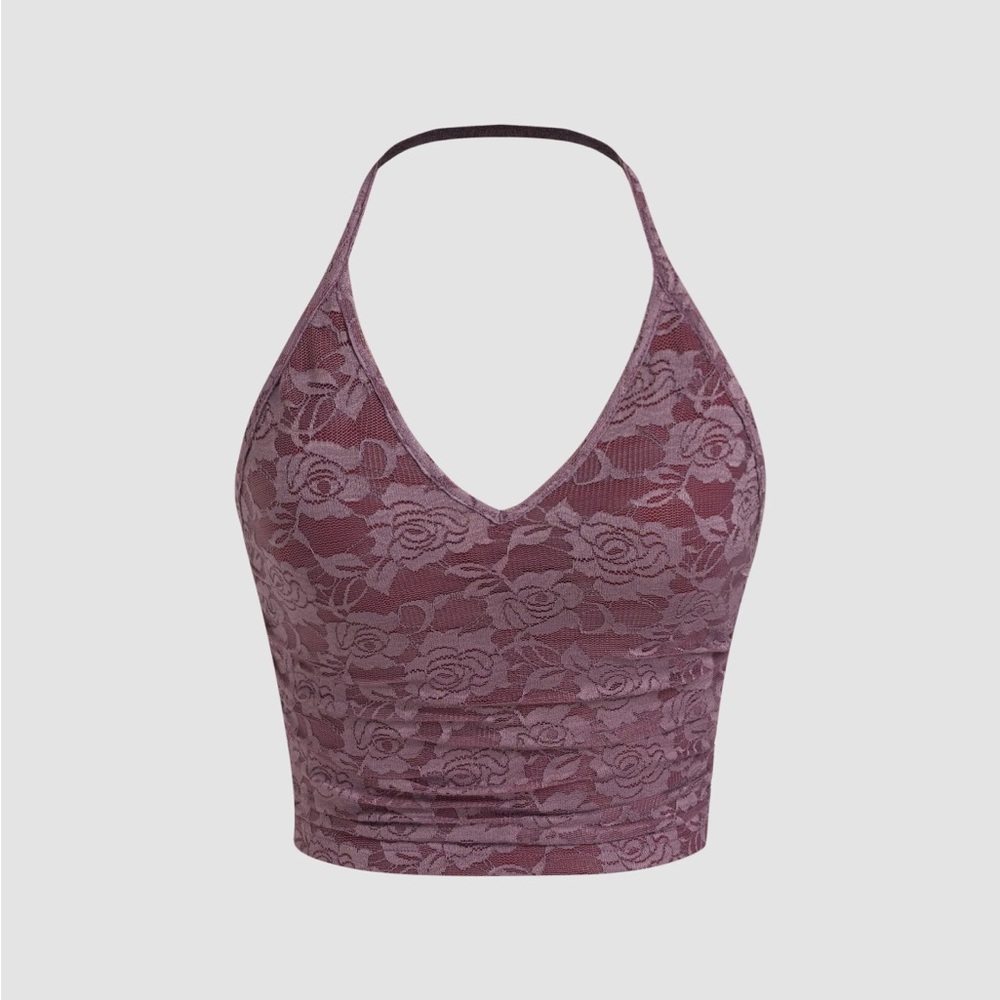 Cider Purple Lace Halter Crop Top